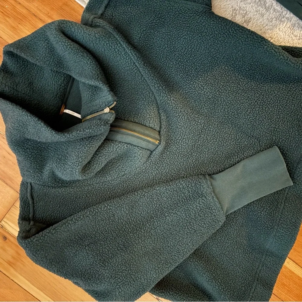 Free People Green Fleece Quarter-Zip Pullover - Picture 2 of 5